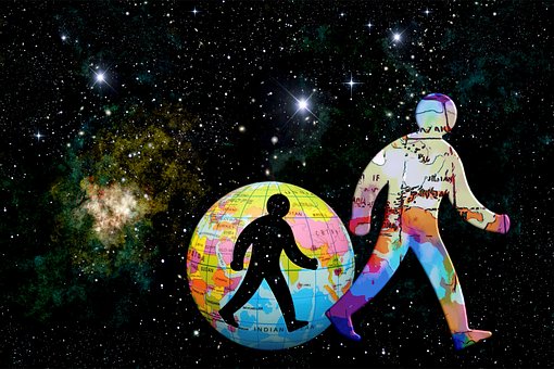 human walking with globe 
